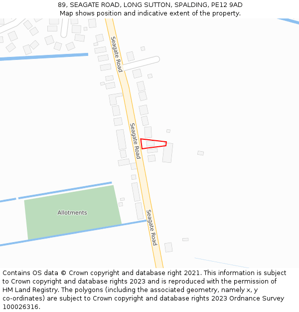 89, SEAGATE ROAD, LONG SUTTON, SPALDING, PE12 9AD: Location map and indicative extent of plot