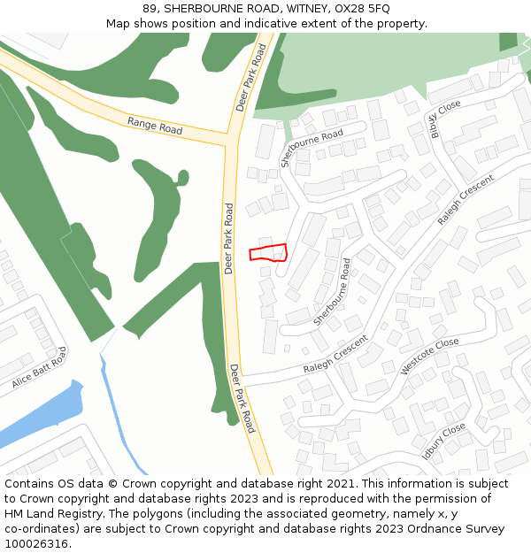 89, SHERBOURNE ROAD, WITNEY, OX28 5FQ: Location map and indicative extent of plot