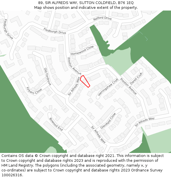 89, SIR ALFREDS WAY, SUTTON COLDFIELD, B76 1EQ: Location map and indicative extent of plot