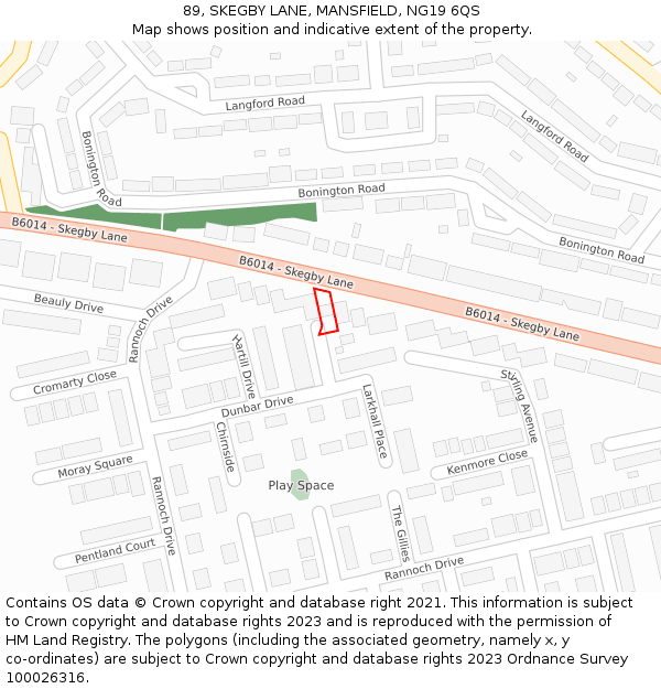 89, SKEGBY LANE, MANSFIELD, NG19 6QS: Location map and indicative extent of plot