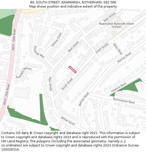 89, SOUTH STREET, RAWMARSH, ROTHERHAM, S62 5RE: Location map and indicative extent of plot