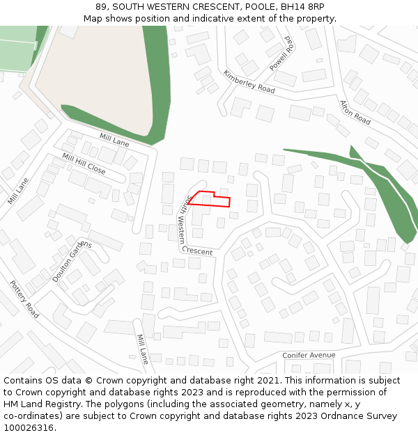 89, SOUTH WESTERN CRESCENT, POOLE, BH14 8RP: Location map and indicative extent of plot