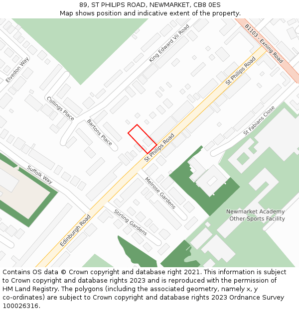 89, ST PHILIPS ROAD, NEWMARKET, CB8 0ES: Location map and indicative extent of plot