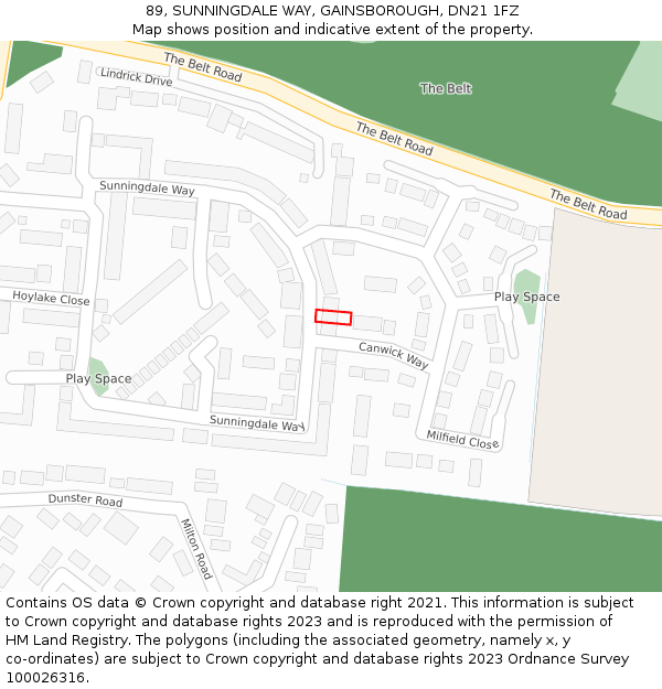 89, SUNNINGDALE WAY, GAINSBOROUGH, DN21 1FZ: Location map and indicative extent of plot
