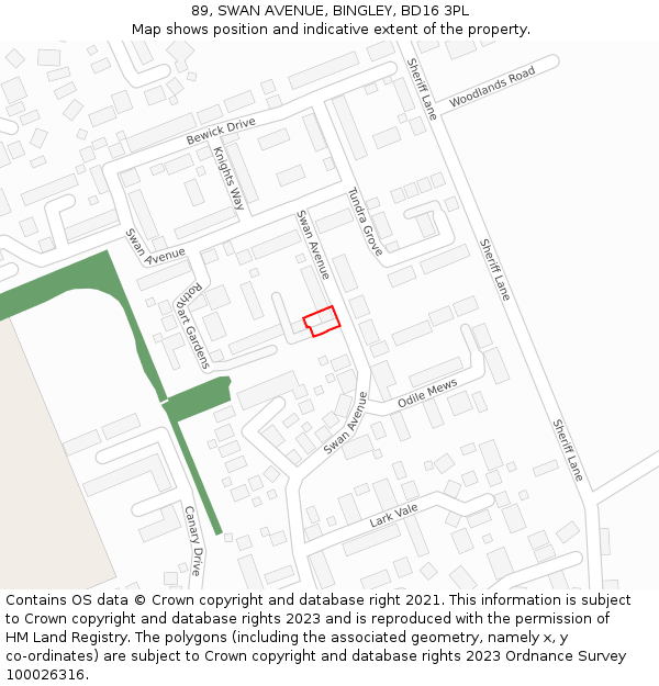 89, SWAN AVENUE, BINGLEY, BD16 3PL: Location map and indicative extent of plot