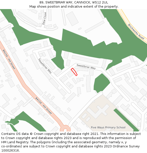 89, SWEETBRIAR WAY, CANNOCK, WS12 2UL: Location map and indicative extent of plot