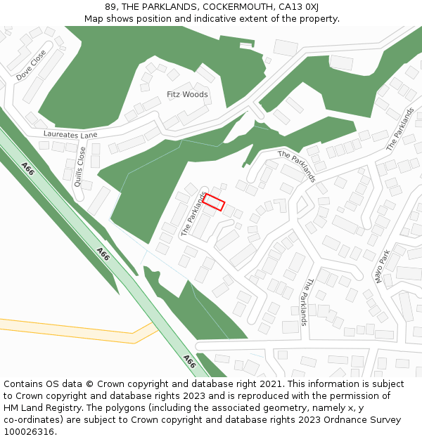 89, THE PARKLANDS, COCKERMOUTH, CA13 0XJ: Location map and indicative extent of plot