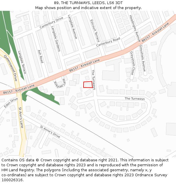 89, THE TURNWAYS, LEEDS, LS6 3DT: Location map and indicative extent of plot