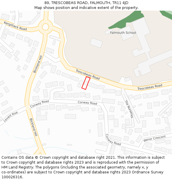 89, TRESCOBEAS ROAD, FALMOUTH, TR11 4JD: Location map and indicative extent of plot