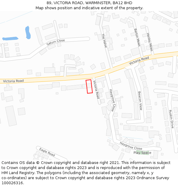 89, VICTORIA ROAD, WARMINSTER, BA12 8HD: Location map and indicative extent of plot