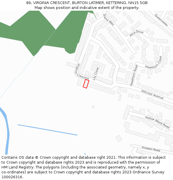 89, VIRGINIA CRESCENT, BURTON LATIMER, KETTERING, NN15 5GB: Location map and indicative extent of plot