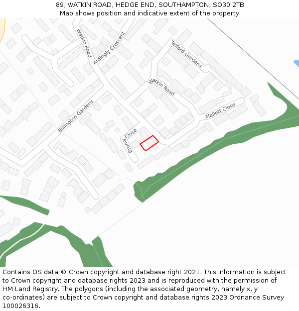 89, WATKIN ROAD, HEDGE END, SOUTHAMPTON, SO30 2TB: Location map and indicative extent of plot