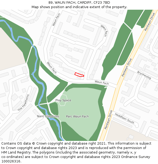 89, WAUN FACH, CARDIFF, CF23 7BD: Location map and indicative extent of plot