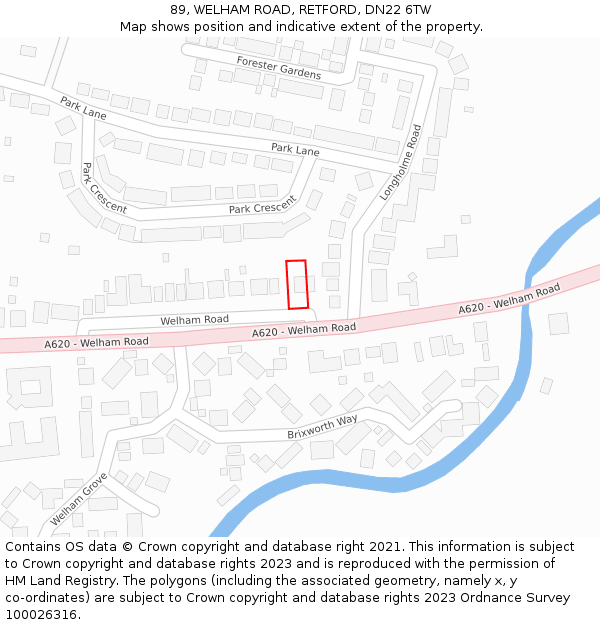 89, WELHAM ROAD, RETFORD, DN22 6TW: Location map and indicative extent of plot