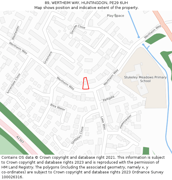 89, WERTHEIM WAY, HUNTINGDON, PE29 6UH: Location map and indicative extent of plot