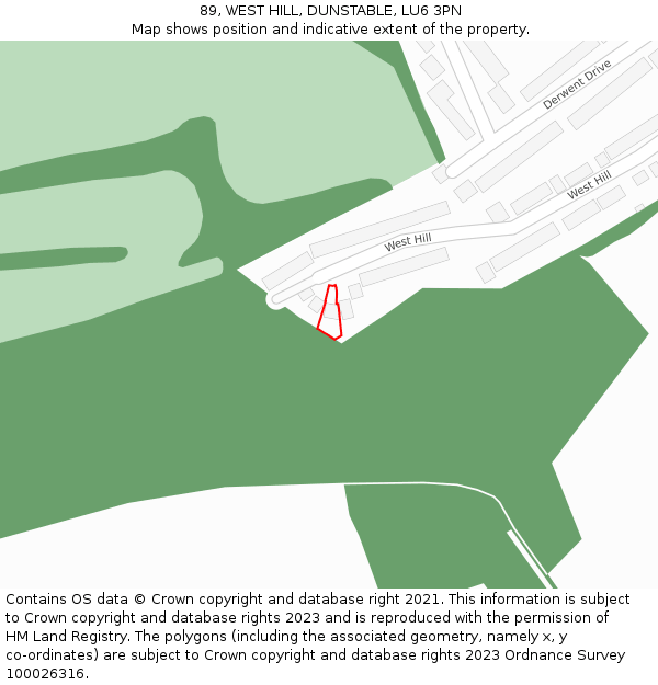 89, WEST HILL, DUNSTABLE, LU6 3PN: Location map and indicative extent of plot