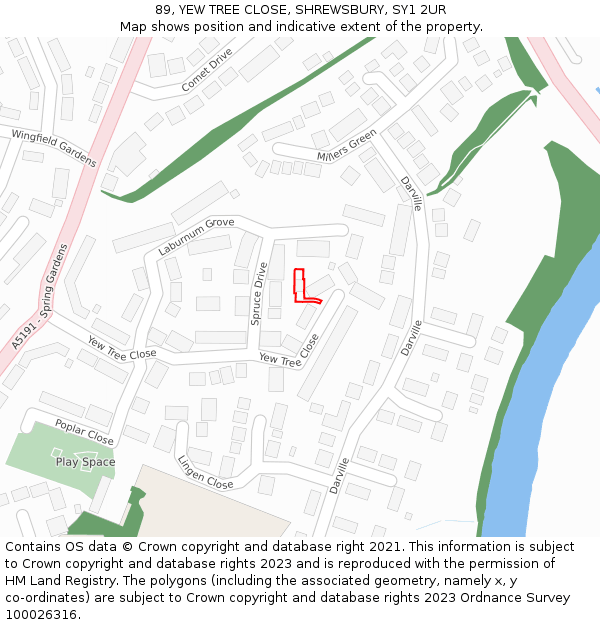 89, YEW TREE CLOSE, SHREWSBURY, SY1 2UR: Location map and indicative extent of plot