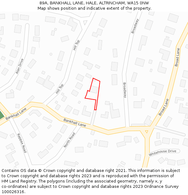 89A, BANKHALL LANE, HALE, ALTRINCHAM, WA15 0NW: Location map and indicative extent of plot