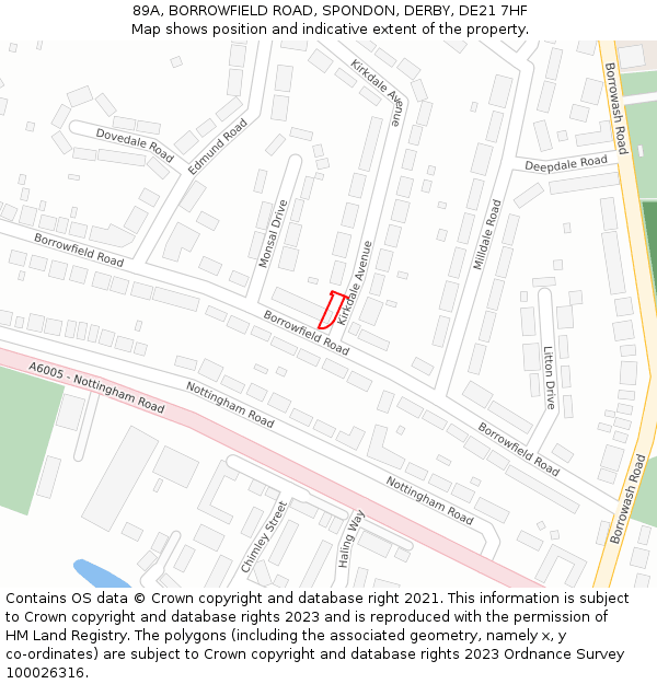89A, BORROWFIELD ROAD, SPONDON, DERBY, DE21 7HF: Location map and indicative extent of plot