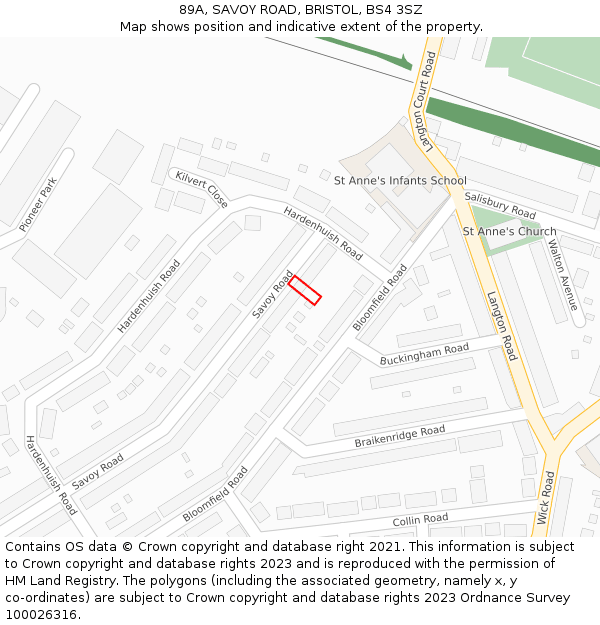 89A, SAVOY ROAD, BRISTOL, BS4 3SZ: Location map and indicative extent of plot