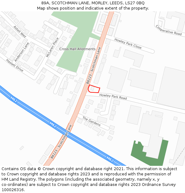 89A, SCOTCHMAN LANE, MORLEY, LEEDS, LS27 0BQ: Location map and indicative extent of plot