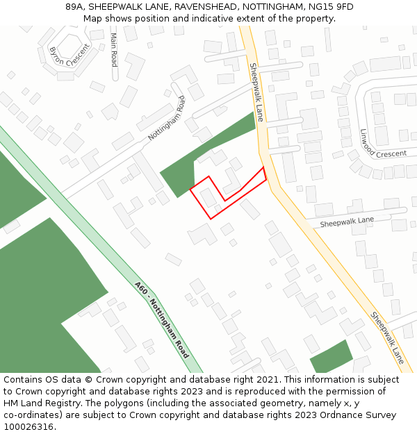 89A, SHEEPWALK LANE, RAVENSHEAD, NOTTINGHAM, NG15 9FD: Location map and indicative extent of plot