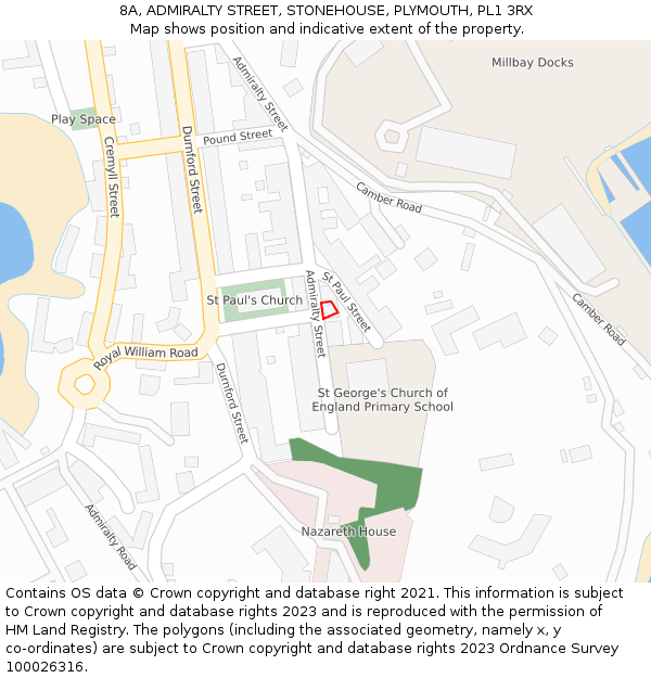 8A, ADMIRALTY STREET, STONEHOUSE, PLYMOUTH, PL1 3RX: Location map and indicative extent of plot