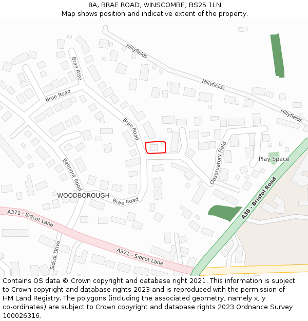 8A, BRAE ROAD, WINSCOMBE, BS25 1LN: Location map and indicative extent of plot