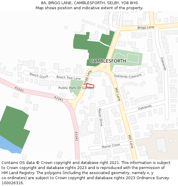 8A, BRIGG LANE, CAMBLESFORTH, SELBY, YO8 8HS: Location map and indicative extent of plot