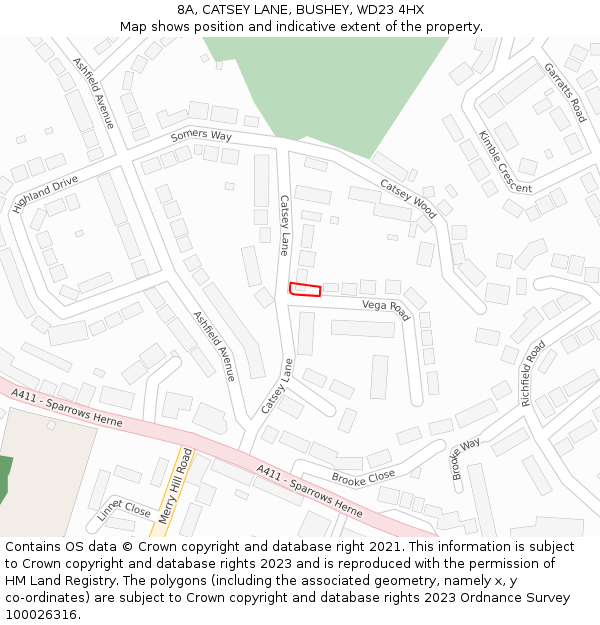 8A, CATSEY LANE, BUSHEY, WD23 4HX: Location map and indicative extent of plot