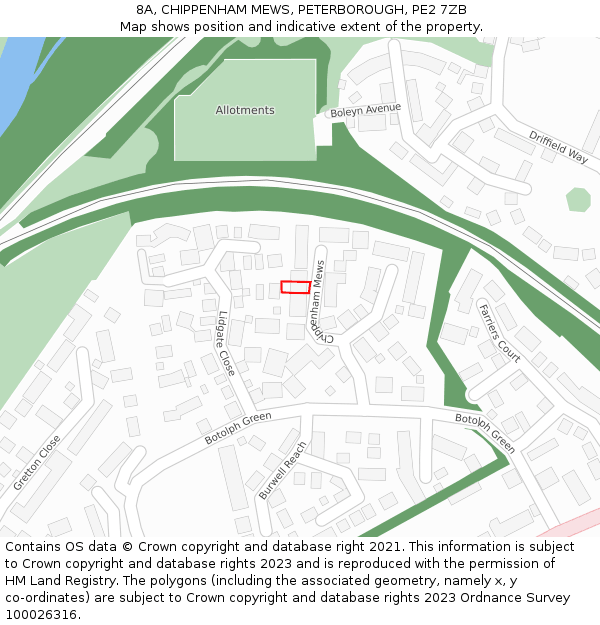 8A, CHIPPENHAM MEWS, PETERBOROUGH, PE2 7ZB: Location map and indicative extent of plot