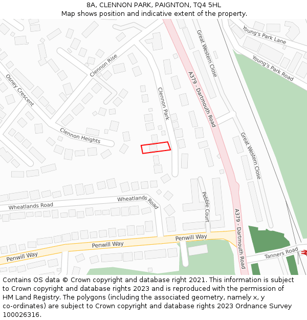 8A, CLENNON PARK, PAIGNTON, TQ4 5HL: Location map and indicative extent of plot