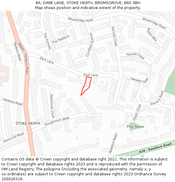 8A, DARK LANE, STOKE HEATH, BROMSGROVE, B60 3BH: Location map and indicative extent of plot