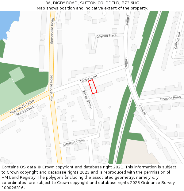 8A, DIGBY ROAD, SUTTON COLDFIELD, B73 6HG: Location map and indicative extent of plot
