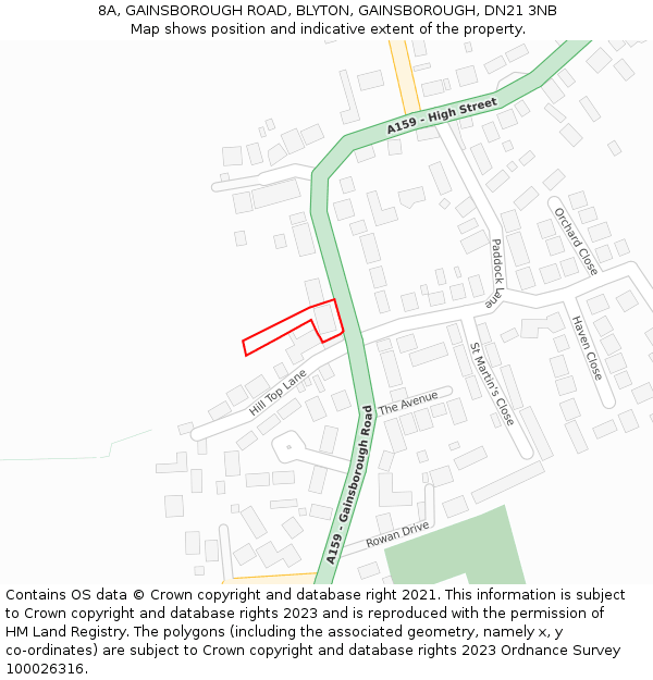 8A, GAINSBOROUGH ROAD, BLYTON, GAINSBOROUGH, DN21 3NB: Location map and indicative extent of plot