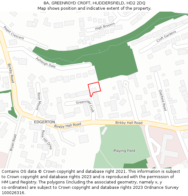 8A, GREENROYD CROFT, HUDDERSFIELD, HD2 2DQ: Location map and indicative extent of plot