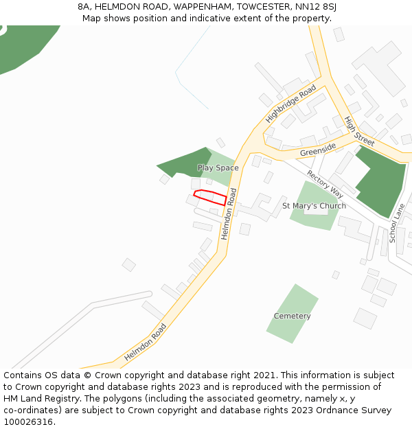 8A, HELMDON ROAD, WAPPENHAM, TOWCESTER, NN12 8SJ: Location map and indicative extent of plot