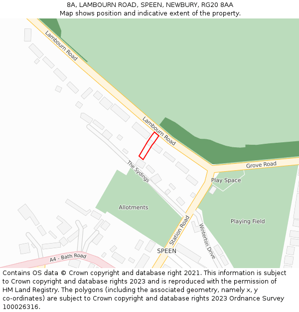 8A, LAMBOURN ROAD, SPEEN, NEWBURY, RG20 8AA: Location map and indicative extent of plot