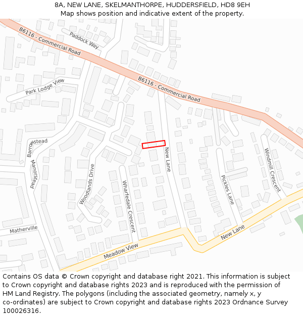 8A, NEW LANE, SKELMANTHORPE, HUDDERSFIELD, HD8 9EH: Location map and indicative extent of plot