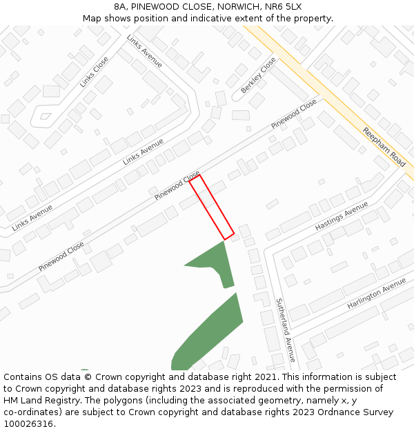 8A, PINEWOOD CLOSE, NORWICH, NR6 5LX: Location map and indicative extent of plot
