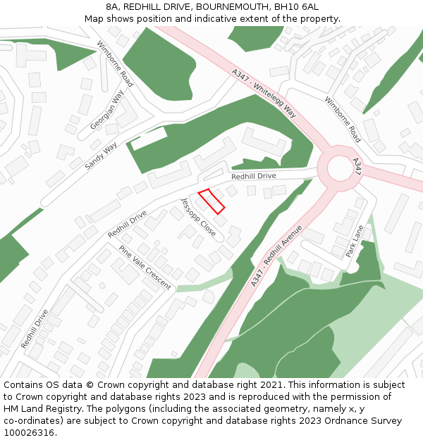 8A, REDHILL DRIVE, BOURNEMOUTH, BH10 6AL: Location map and indicative extent of plot