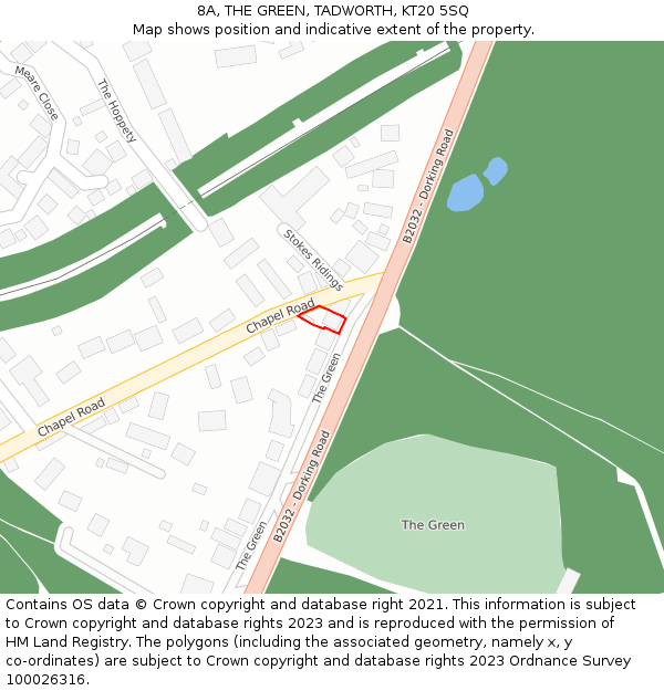 8A, THE GREEN, TADWORTH, KT20 5SQ: Location map and indicative extent of plot