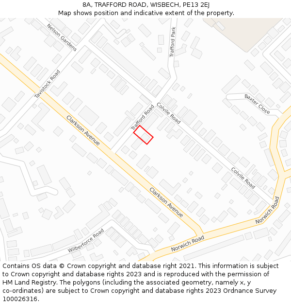 8A, TRAFFORD ROAD, WISBECH, PE13 2EJ: Location map and indicative extent of plot