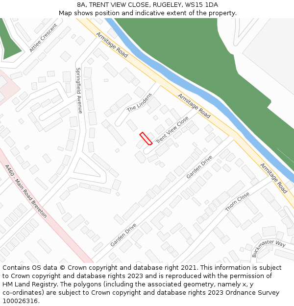 8A, TRENT VIEW CLOSE, RUGELEY, WS15 1DA: Location map and indicative extent of plot