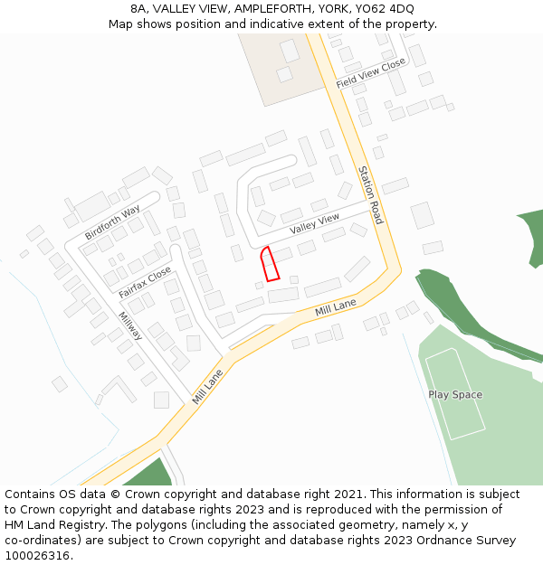 8A, VALLEY VIEW, AMPLEFORTH, YORK, YO62 4DQ: Location map and indicative extent of plot