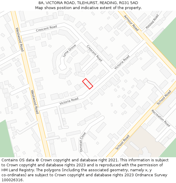 8A, VICTORIA ROAD, TILEHURST, READING, RG31 5AD: Location map and indicative extent of plot