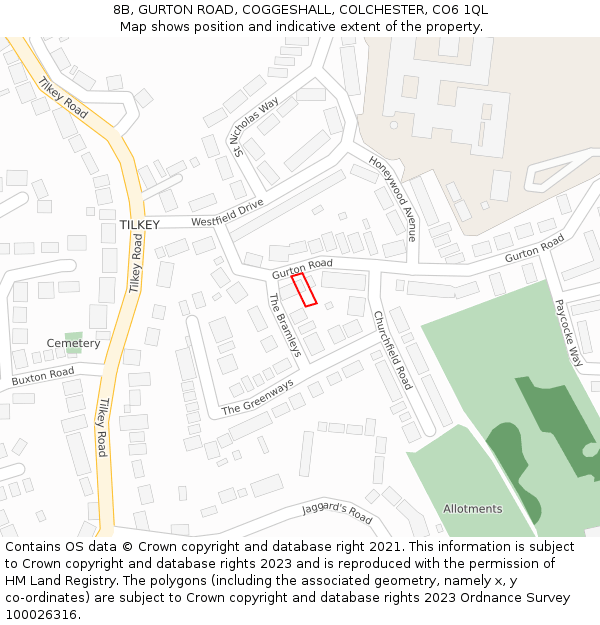 8B, GURTON ROAD, COGGESHALL, COLCHESTER, CO6 1QL: Location map and indicative extent of plot
