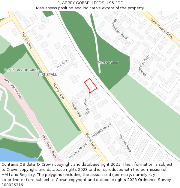 9, ABBEY GORSE, LEEDS, LS5 3DD: Location map and indicative extent of plot