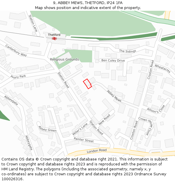 9, ABBEY MEWS, THETFORD, IP24 1FA: Location map and indicative extent of plot
