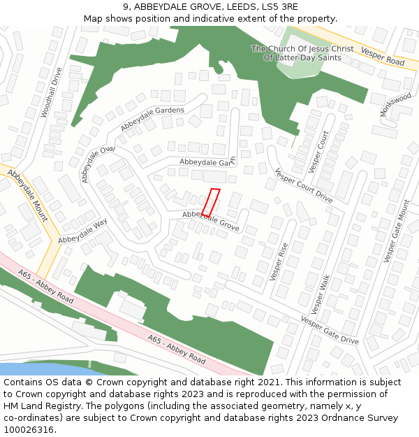 9, ABBEYDALE GROVE, LEEDS, LS5 3RE: Location map and indicative extent of plot